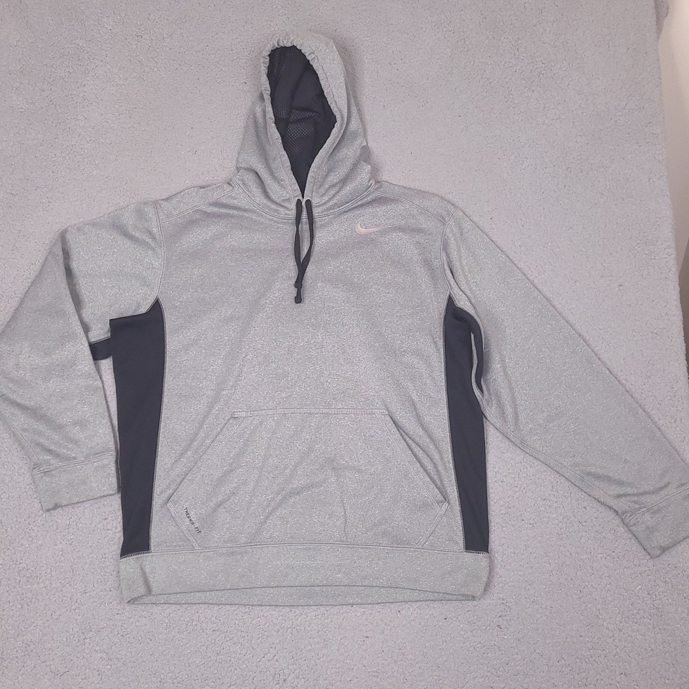 Nike Therma Fit Hoodie Mens Large Gray Black Activewear Sweatshirt Pullover
